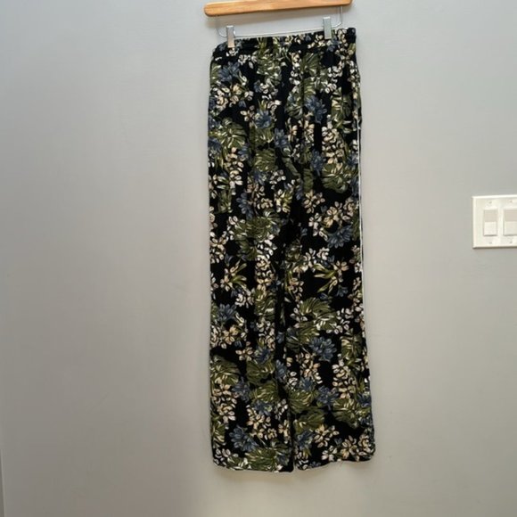 Okakie Black/Green Floral Wide Leg Pants Size L - Picture 4 of 7